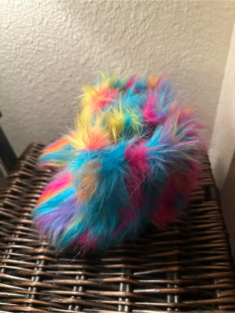 Kids Multicolor Rainbow Faux Fur Slip-On Slippers